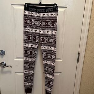 PINK Victoria's Secret Festive Pattern Pajama Pants - Maroon and White Size S